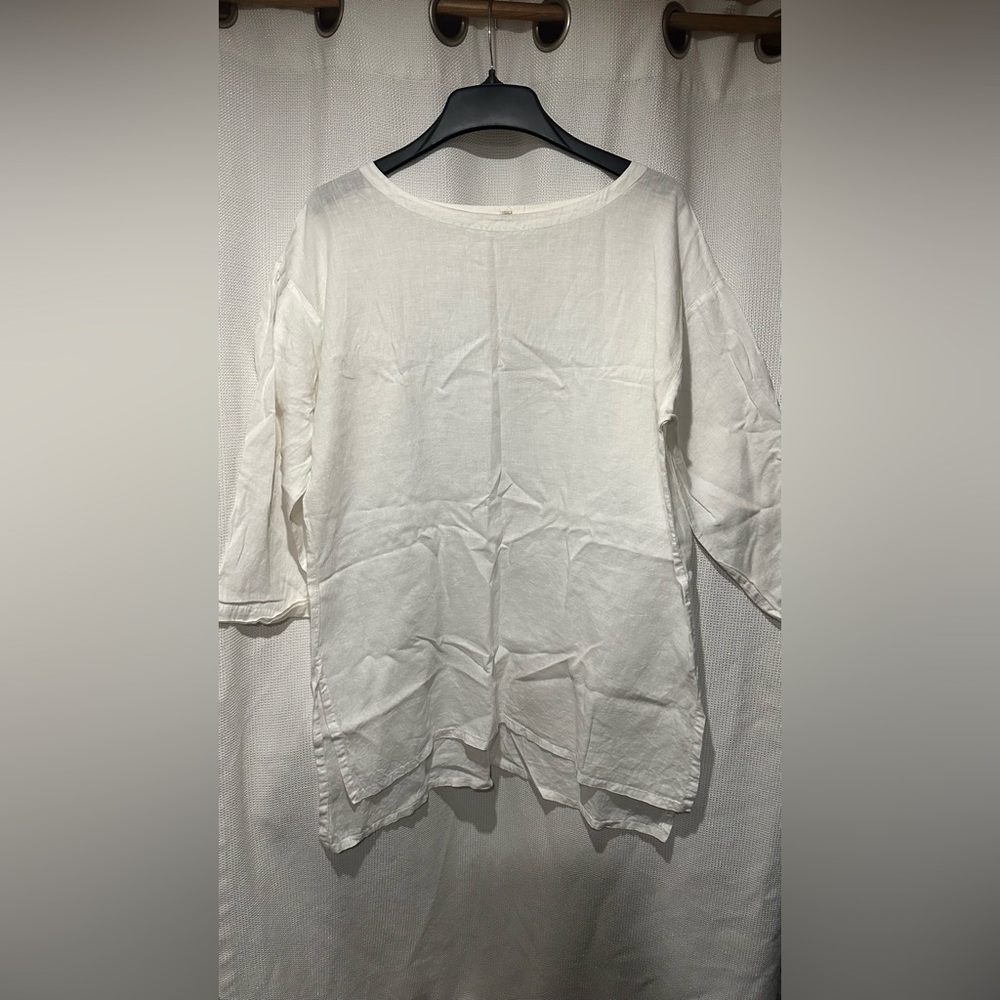 Eileen Fisher 100% Linen White Tunic Top